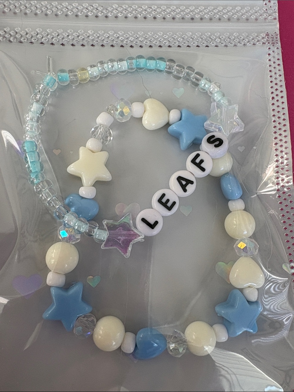 Personalized 'LEAFS' Beaded Bracelet Set - Blue & Cream